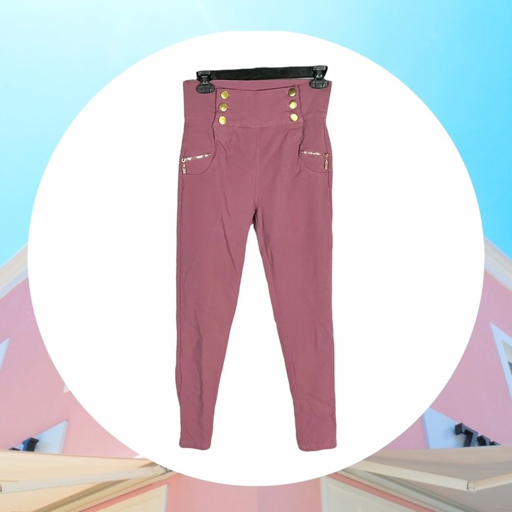 Bottom Sharp Rose Mauve High Waist Leggings w Zipper Accents/No Pockets Women Sm